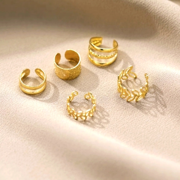 Golden Leaf Boho Ear Clips, 5pc - Picture 2 of 5